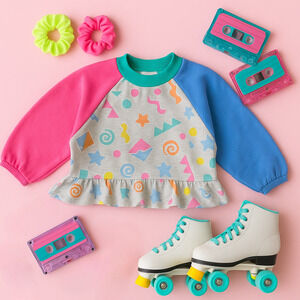 Carter's Vintage 1980s Girls Ruffle Sweatshirt | Color Block Sleeves | Size 6x